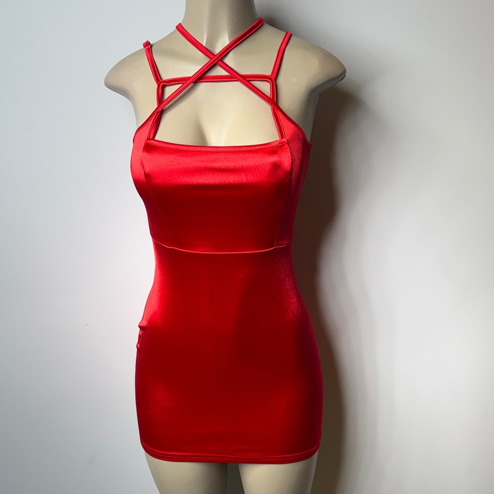 SHEIN Red Satin Strappy Mini Dress NWOT